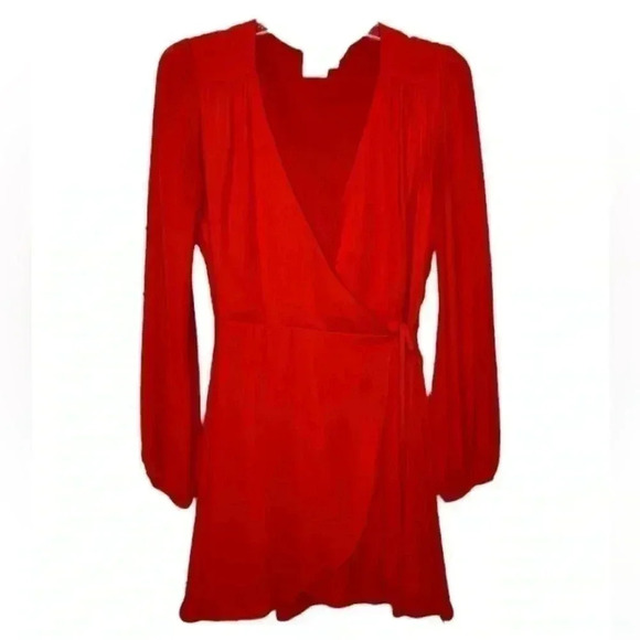 ASOS Red Mini Wrap Dress with Blouson Sleeve - Picture 1 of 7